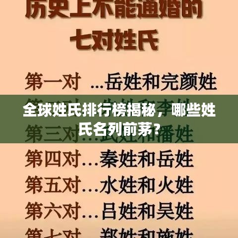 全球姓氏排行榜揭秘，哪些姓氏名列前茅？